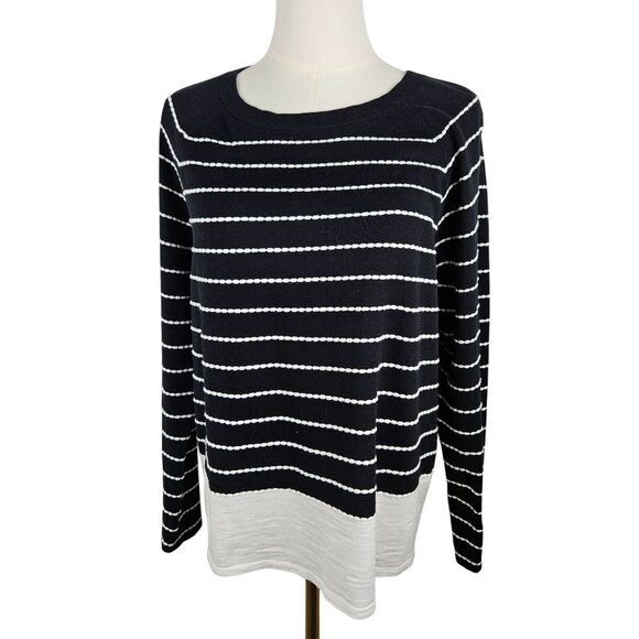 J. Jill Black & White Textured Striped Pullover Sweater Top Medium Casual Office - Picture 3 of 11